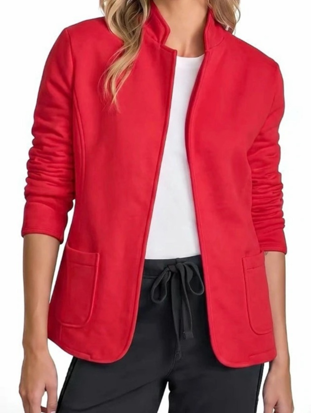 NWT FISOEW Stand-Collar Sweat-Style Blazer Red Stand-Collar Blazer - XXL